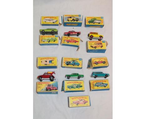 Lesney Matchbox - thirteen various boxed cars and vehicles including Field Car, Kennel Truck, Flying Bug, Ford Cortina, Ferra