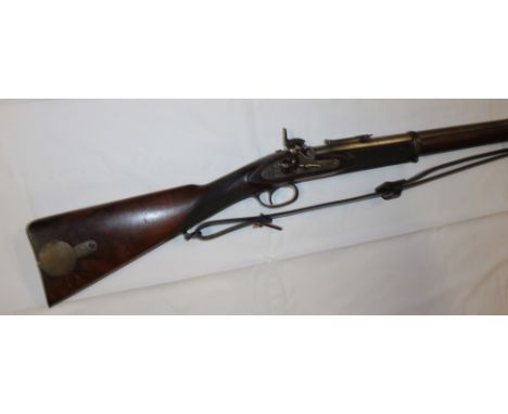 A rare Whitworth .451 hexagonal bore Military percussion match rifle with 28½" steel barrel, engraved steel lock "VR Whitwort