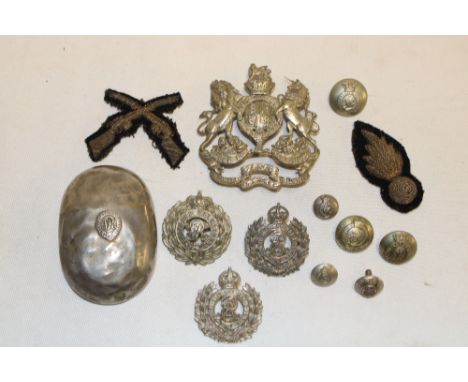 A collection of Volunteer Engineers insignia including Officer's silvered Victorian Crown Engineers Volunteers helmet plate, 