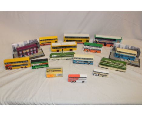 A selection of various diecast buses including EFE, Corgi etc.
