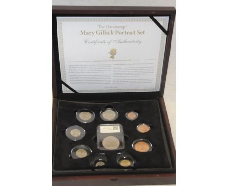 A Datestamp Mary Gillick portrait coin set, boxed with certificate