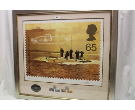 An unusual Royal Navy Submarine Service Limited Edition stamp print signed by Commander Jeff Tall with inset 2001 relating st