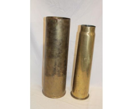 A First War 1916 3" 20cwt brass shell case and one other brass shell case (2)