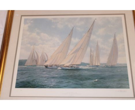 A coloured limited-edition No. 105/950 racing yacht print "West Ryde Middle 1934 - The Big Class Race Rounding The West Ryde 