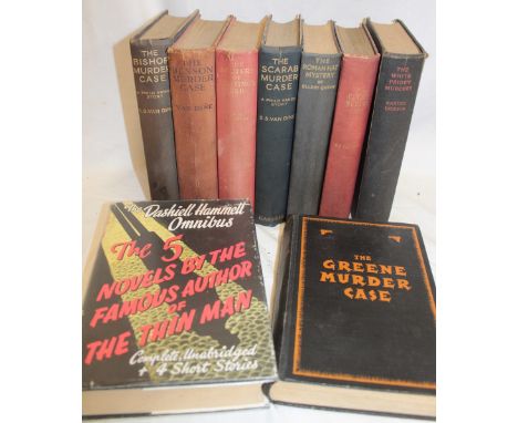 Nine first edition crime fiction volumes including The Dashiell Hammett Omnibus 1950 dust-jacket; The Greene Murder Case; The