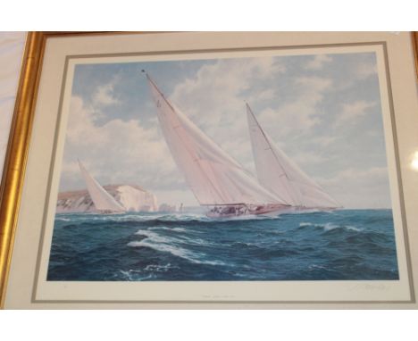 A coloured limited-edition No. 355/500 racing yacht print "Velsheda Off The Needles 1935" after J. Steven Dews, signed by the