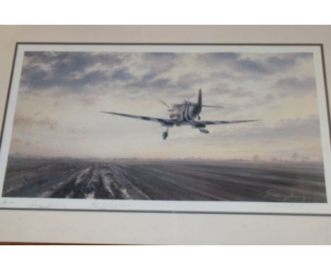 A coloured limited edition aircraft print "Spitfire" after John Young, signed by the artist and Johnnie Johnson/Alex Henshaw,