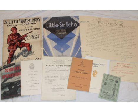 A selection of various military paperwork and publications including 1938 commission certificate for Captain E. R. Long Royal