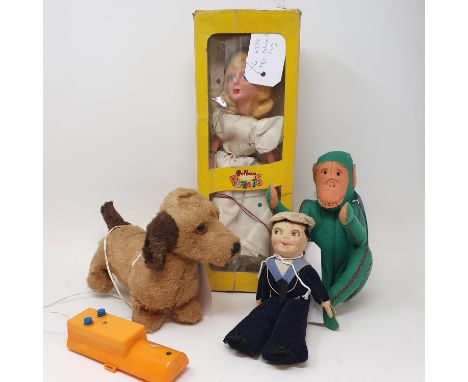 A Pelham puppet, boxed, and various toys (2 boxes) 