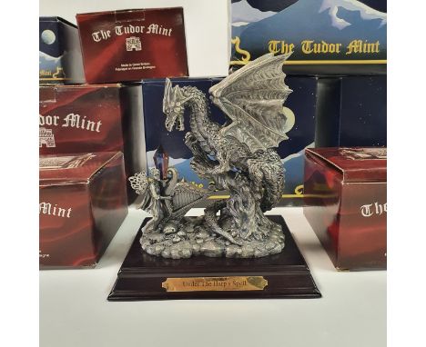 A boxed Myth and Magic figure, OY02 Under The Harp's Spell, 3021 Guardian Dragon, 3202 Excalibur,  OY2001 Dragon's Reflection