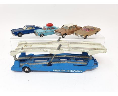 A Corgi Major Toys Carrimore Car Transporter, and various other play worn toy cars (box) 