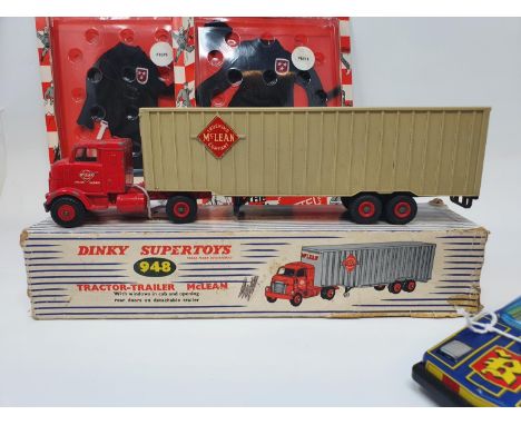 A Dinky Supertoys Tractor-Trailer McClean, No. 948, boxed, and various other toys (box)Dinky toy box very worn and damaged 