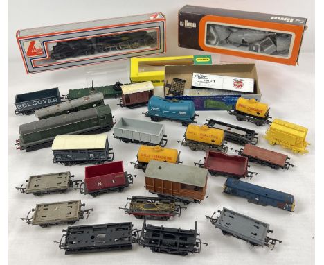 A box of mixed model railway locos and coaches in varying conditions. To include examples by Hornby, Lima and Tri-ang. 