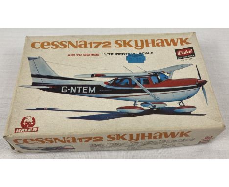 A boxed vintage Eidai models 1/72 scale Cessna 172 Skyhawk. Unassembled, interior bag open but model pieces still attached to