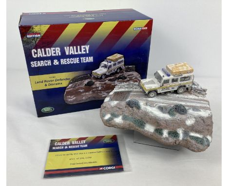 #CV1002 boxed limited edition Calder Valley Search &amp; Rescue  Land Rover Defender &amp; Diorama, by Corgi. 1:43 scale, No.