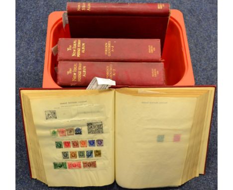 A Quantity of Stamps in four red Stanley Gibbons albums: ''British Empire''; ''New Age''; Foreign Countries A - J'' and Forei