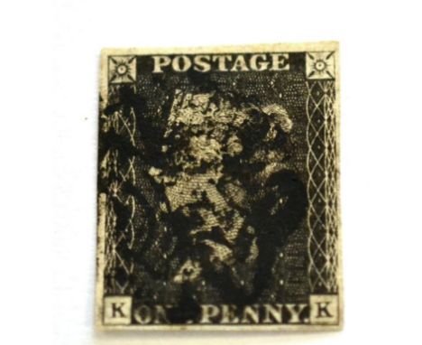 1d Black lettered K-K s.t.b. plate 11 (h.g.l. through s.e.sq.); 4 good margins cancelled by black Maltese cross