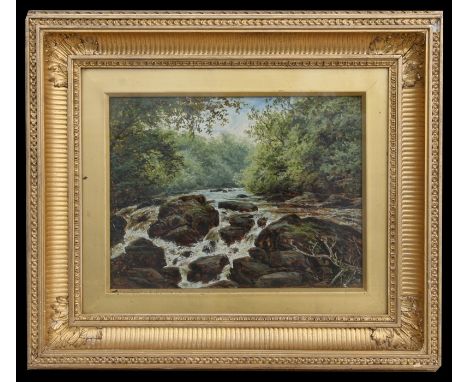Thomas Spinks (1848-1927) - River Scene - probably the river Conwy at Betss-y-Coed - signed &amp; dated 1881, oil on panel, f