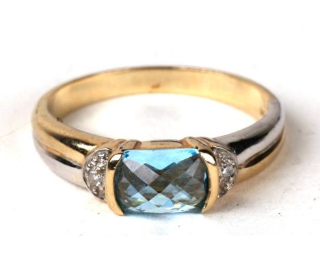 A 9ct gold aqua marine and diamond ring. Approx UK size N  3.2gCondition ReportNo chips or cracks to the aquamarine, illusion