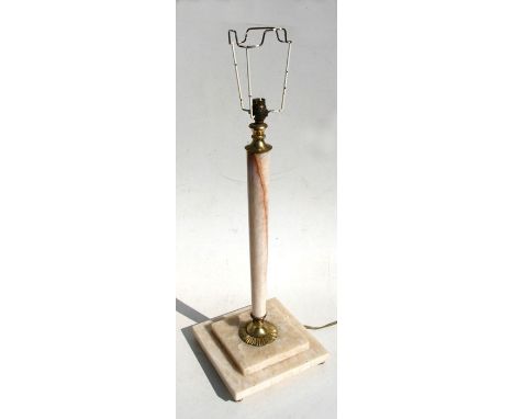 A figured marble table lamp on a stepped square base, 54cms (21.25ins) high.