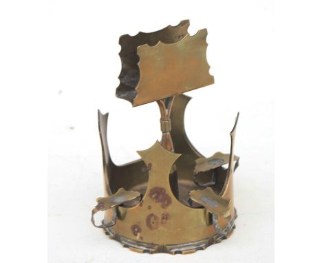 An elaborate trench art ashtray and combined matchbox holder which has been made from a 1917 brass shell case 8.5cms (3.375in