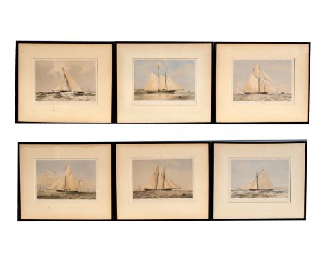 A set of six 19th century coloured lithographs depicting shipping scenes, titled Kriemhilda, Egeria, Florinda, Oimara, Gwendo