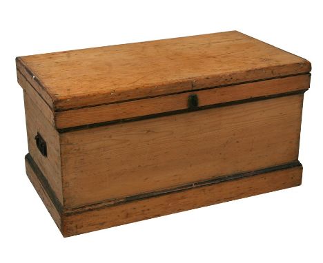 A 19th century pine cabinet makers trunk with mahogany veneered fitted interior, 97cms (38ins) wide.Condition ReportGood over