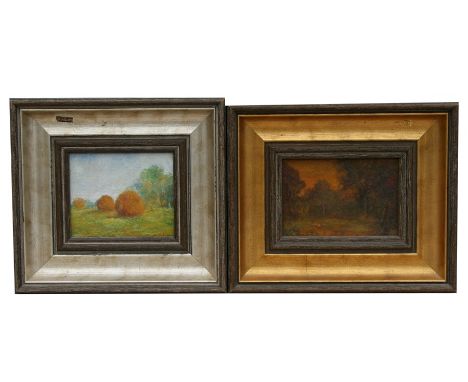 F W Coleman - Wooded Landscape Scene - oil on panel, signed lower left, framed, 30 by 9cms (5 by 3.5ins); together with anoth