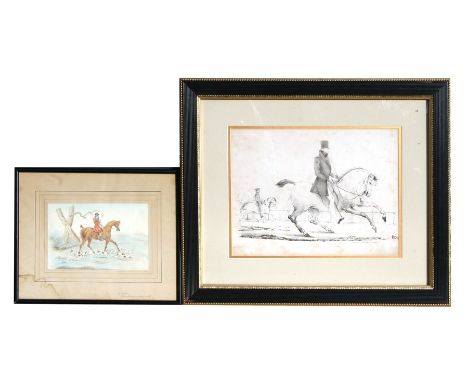Attributed to Henry Alken - A Huntsman and Hounds - inscribed to mount, watercolour, Royal Accadamy label to verso. 20 by 13c