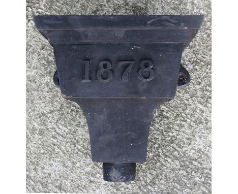 A cast iron rain hopper dated '1878', 34cms (13.5ins) wide.
