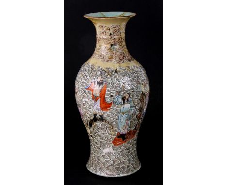 A large Chinese baluster vase decorated  with an Immortal in a seascape, blue seal mark to the underside, 45cm (17.75ins) hig