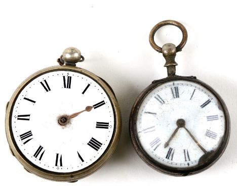 An 18th century open faced fusee verge pocket watch, the movement signed Geo Fremann, London. The white enamel dial with Roma