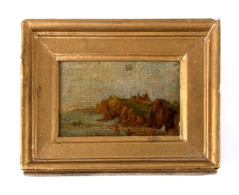 19th century English school - Coastal Landscape - oil on panel, framed, 8 by 5cms (3 by 2ins).