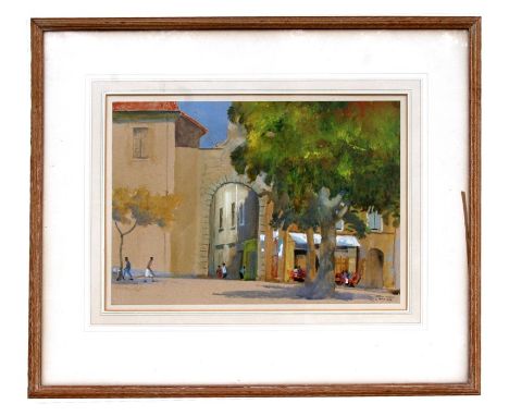 John Cosmo Clark (18897-1967) - Midday Apt Provence - gouache, signed &amp; dated 1858 lower right, RWS and letter to verso, 