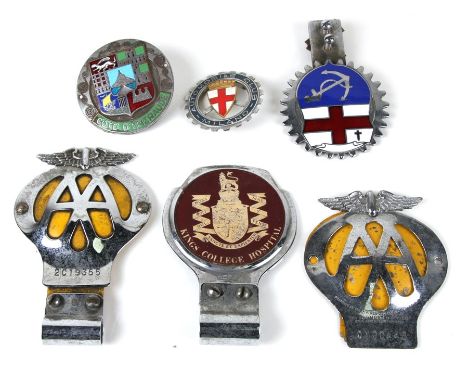 A group of car badges to include the 'AA' and 'Milano Automobile Club'.