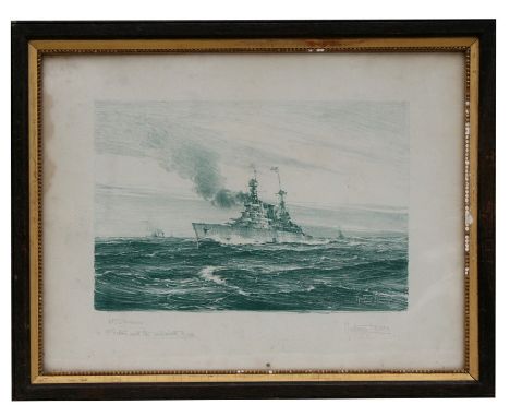 Montague Dawson (British 1890-1973)  - HMS Renown - coloured print, signed in pencil with dedication to the margin, framed &a