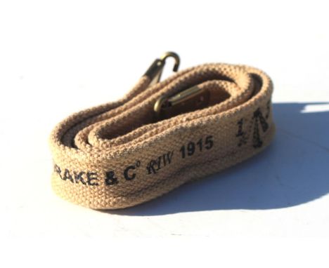 An 08 Pattern .303 Rifle sling. Marked to the reverse with the War Department arrow and DRAKE &amp; Co. RTW 1915. 