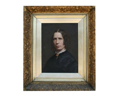 Early 20th century school - Portrait of an Edwardian Lady - overpainted photograph in a deep gilt frame, 25 by 34cms (9.75 by