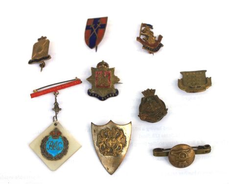 Ten assorted WW1 &amp; WW2 sweetheart brooches and lapel badges including Royal Armoured Corps, West Riding Regiment, HMS Eag