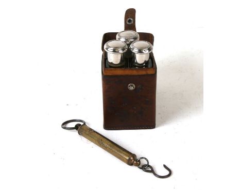 Fishing interest - early 20th century Hardy Brothers of Alnwick 8lb spring balance scales by Salter; together with a three bo