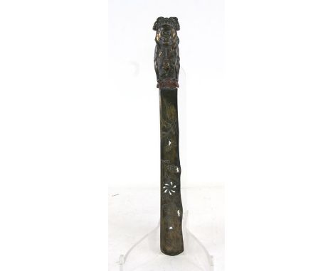 A Japanese Meiji period page turner with compass inset into the handle, 38cms (15ins) long.