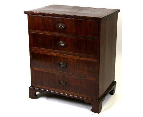 A 19th century walnut chest of small proportions with four long graduated drawers, on bracket feet, 64cms (25ins) wide.