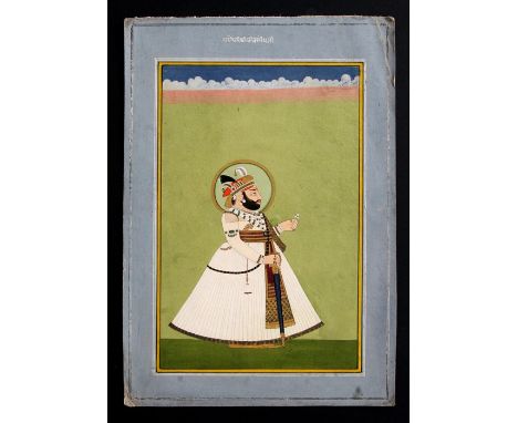 An early 19th century Mughal portrait painting of Bhim Singh of Mewar (Udaipur 1768-1828), 26th Maharana of Mewar and 1st Mar