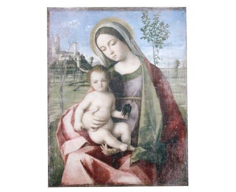 A wall panel decorated with The Madonna and Child, 70cms (27.5ins) wide.