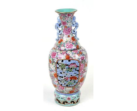 A Chinese Republic millefiore reticulated vase with red Qinglong seal mark to the underside, 35cms (13.75ins) high.Condition 