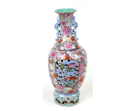 A Chinese Republic millefiore reticulated vase with red Qinglong seal mark to the underside, 35cms (13.75ins) high.Condition 