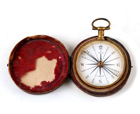 A 19th century gilt metal pocket compass by Bate of London, cased, 4cms (1.5ins) diameter.Condition ReportSlight tarnish to r