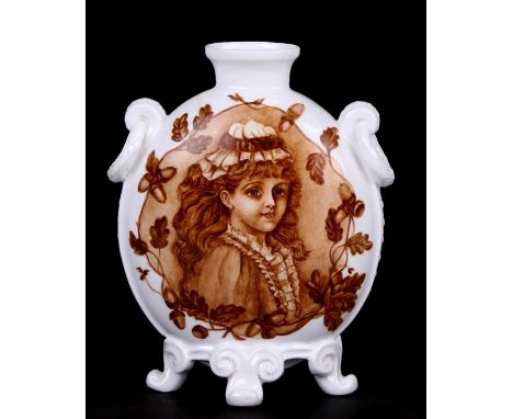 A Derby vase decorated with portrait panels of young girls, 19cms (7.5ins) high.