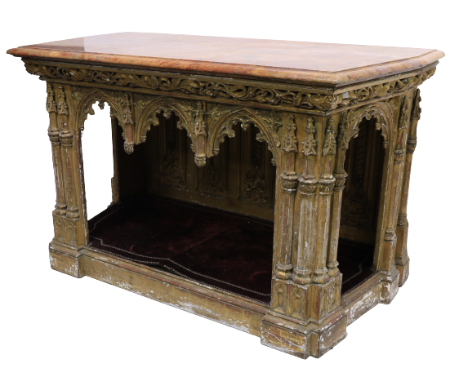 Attributed Augustus Welby Pugin (1812 - 1852)ÿ  An important Gothic Revival giltwood Side Table or Altar, the heavy sienna ma