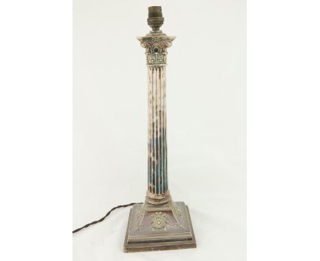 A heavy silver plated Corinthian style Table Lamp, with fluted column on square stepped base, 18" (46cms). (1) 